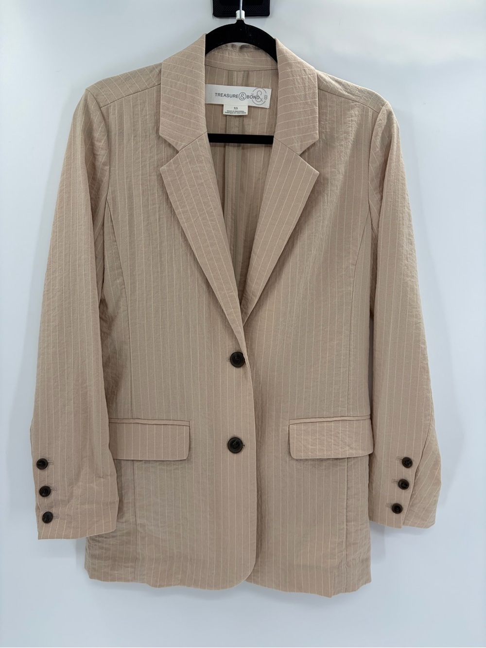 Treasure & Bond Women's Beige Pinstripe open front career office Blazer size xs